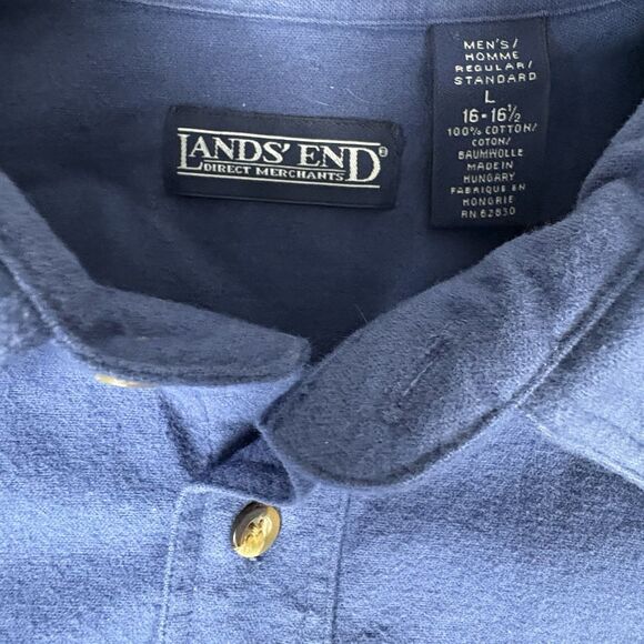 Vintage Lands End Heavy Fleece Flannel Shirt L Navy Fall ‘98 90s Workwear USA - Picture 2 of 6